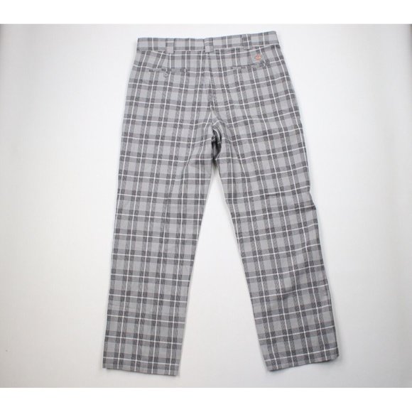 Vintage Dickies Mens 38x32 Spell Out Wide Leg Mechanic Work Pants Gray Plaid - Picture 8 of 11